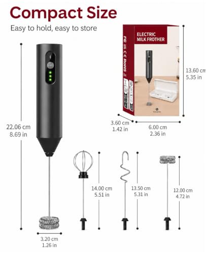 Rechargeable Electric Milk Frother Handheld, Hand Mixer Coffee Frother Wand