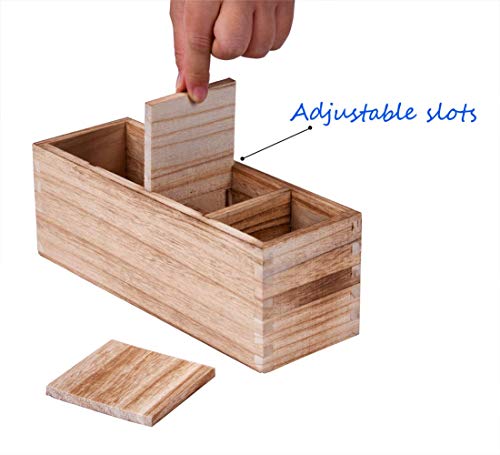 WuGeShop Wood Cutlery Caddy, Kitchen Utensil Organizer with 4 Compartments, Silverware Storage Kitchen Countertop Flatware Organizer