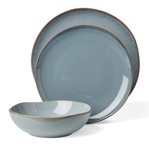 Oneida Dinnerware Set, Organic Shades Blue 18-Piece Dinnerware Set, Service For 6, Stoneware Material, Dishwasher And Microwave Safe, Bowls, Plates And Bowls, Dinner Dishes, Plates (Blue, 18 Piece)
