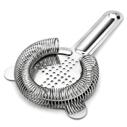 Professional Hawthorne Cocktail Strainer, Food-Grade 304 Stainless Steel Bar Strainer with High-Density Spring, Ergonomic Drink Strainer for Cocktails, Shakers, and Mixing Glasses - Silver