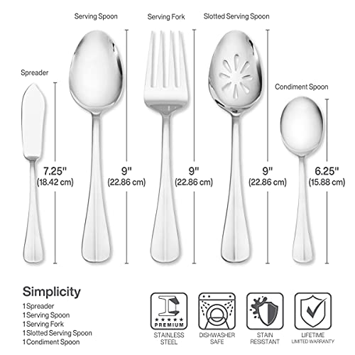 Pfaltzgraff Simplicity 53-Piece Flatware Set, 18/0 Stainless Steel Silverware Set for 8 with Serving Utensils, Classic Dining Cutlery for Everyday Use and Entertaining
