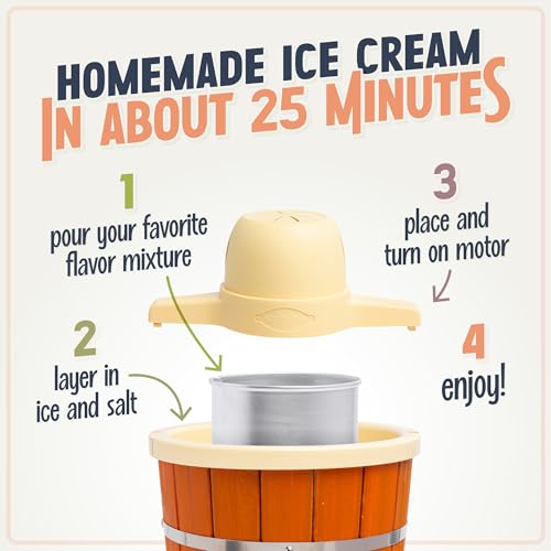 Nostalgia Electric Ice Cream Maker With 4 Qt Capacity- Old Fashioned Ice Cream Machine Makes Frozen Yogurt or Gelato in Minutes- Vintage Wooden Style Ice Cream Maker with Aluminum Canister- Light Wood