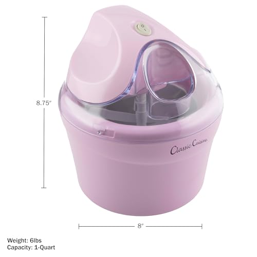 Ice Cream Maker - 1QT Ice Cream Machine for Sorbet, Gelato, Frozen Yogurt and More - Kitchen Appliances and Gadgets by Classic Cuisine (Pink)