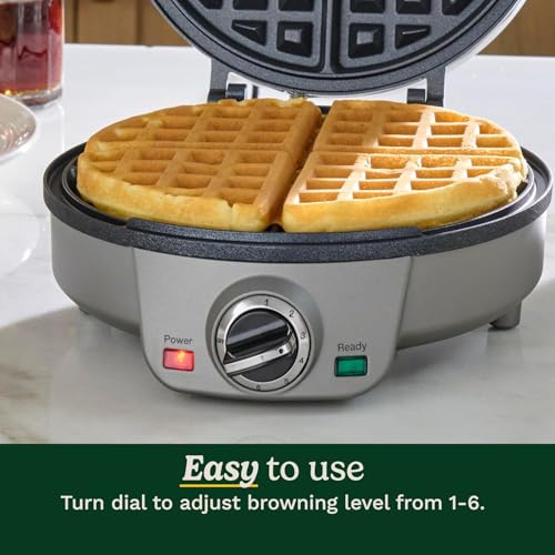 Cuisinart Belgian Waffle Maker, Round Waffle Iron, 6 Setting Adjustable Browning, Audible Alert, Nonstick Plates, WAF-200NAS