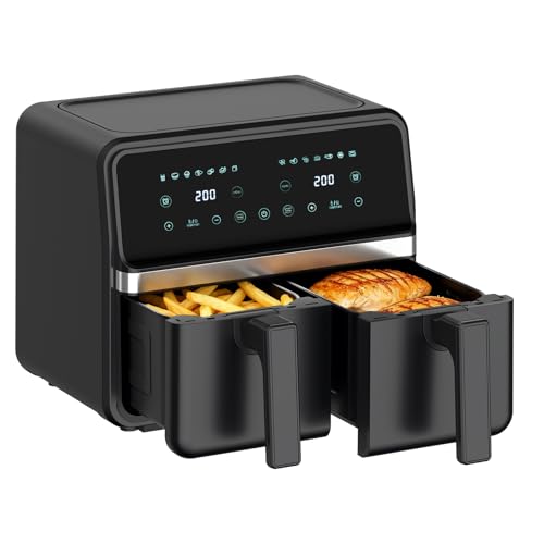 REABELL 4QT+4QT Dual Basket Air Fryer, Digital Touchscreen, Smart Sync Finish,Auto