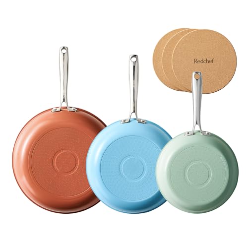 Redchef Colorful Ceramic Nonstick Frying Pan Set, Ceramic Pan Skillet, Non Toxic Pans for Cooking, Induction Compatible