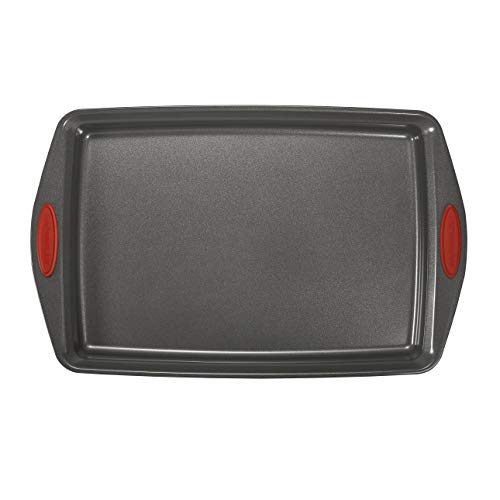 Rachael Ray Nonstick Bakeware with Grips includes Nonstick Bread Pan, Baking Pan, Cake Pans and Cookie Sheet / Baking Sheet - 5 Piece, Gray with Red Grips