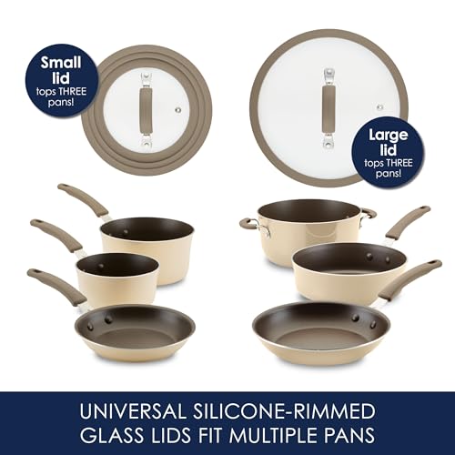 Rachael Ray Cook + Create Aluminum Nonstick Cookware Set, 10-Piece, Almond
