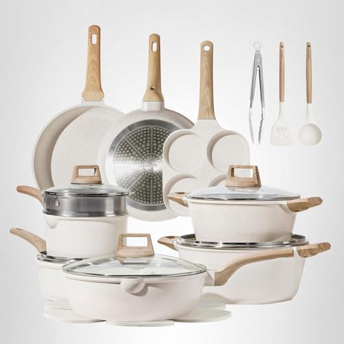 CAROTE 21pcs Pots and Pans Set, Nonstick Cookware Sets, Induction Cookware Kitchen Set Non Stick Cooking Set w/Frying Pans & Saucepans (PFOS, PFOA Free)