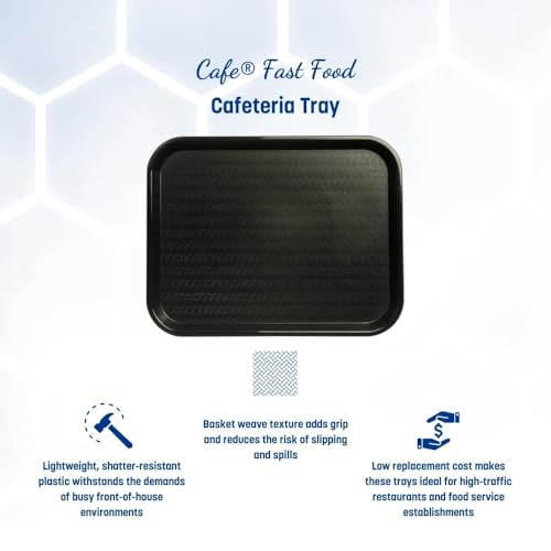 Carlisle FoodService Products Café Cafeteria Tray, Fast Food Tray for Restaurant or Commercial Use, Polypropylene, 356 x 457 Mm, 1 Count, Black