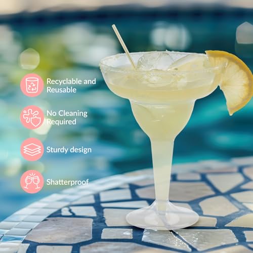 Prestee 50 Clear Plastic Margarita Glasses, 12oz - Heavy Duty Margarita Glasses Disposable for Cinco de Mayo Party Decorations, Taco Party, Plastic Cocktail Cups