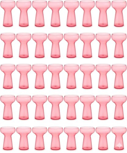 Oojami Lunara Clear Plastic Margarita Glasses, 11 oz, Set of 40, Disposable Party Cups for Cocktails (Pink Clear)