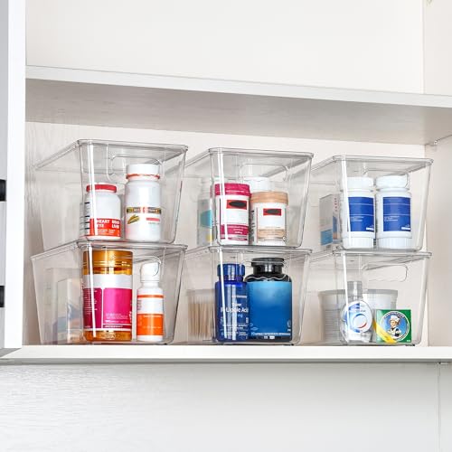 Vtopmart 6 Pack Clear Stackable Storage Bins with Lids, Medium Plastic Containers with Handle for Pantry Organizer and Storage,Perfect for Kitchen,Fridge,Cabinet, Closet,Bathroom Organization