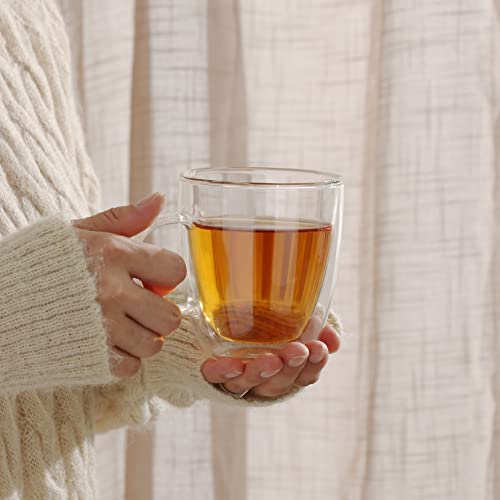 CNGLASS Glass Coffee Mugs 12oz,Double Walled Insulated Cappuccino Mug with Handle,Clear Espresso Cups for Cappuccino,Latte,Tea Bags,Hot and Cold Beverages,Set of 4