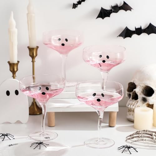Baderke 4 Pcs Ghost Margarita Glasses 13 oz Halloween Ghost Wine Glasses Reusable Cocktail Drinking Cups for Halloween Holiday Party (Clear)