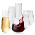 56 Pack Ribbed Origami Ripple Plastic Glasses, 32 Pcs 9 OZ Stemless Champagne Flutes & 24 Pcs 14 OZ Plastic Wine Glasses, BPA-Free Disposable Shatterproof Toasting Glasses for Weddings Parties