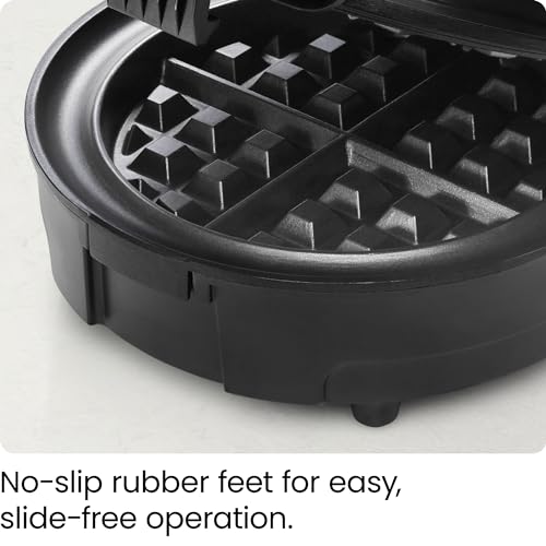 Chefman Anti-Overflow Belgian Waffle Maker w/Shade Selector, Temperature Control, Mess Free Moat, Round Iron w/Nonstick Plates & Cool Touch Handle, Measuring Cup Included, Black