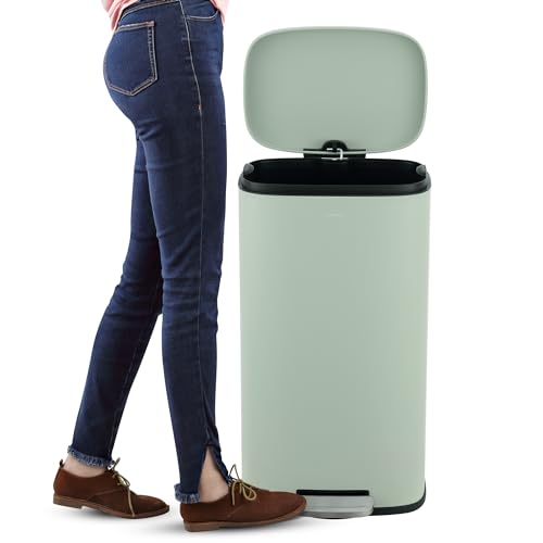 happimess HPM1006E Connor Rectangular 13-Gallon Trash Can with Soft-Close Lid and FREE Mini Trash Can, Fingerprint Resistant, Modern, Minimalistic for Home, Kitchen, Office, Bathroom, Pistachio Gelato