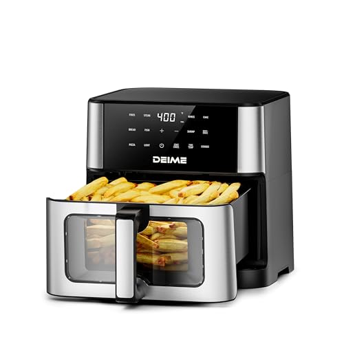 DEIME Air Fryer 10.2 QT, 1700W Large Capacity with 10 Preset, Visual Cooking Window, Non-Stick