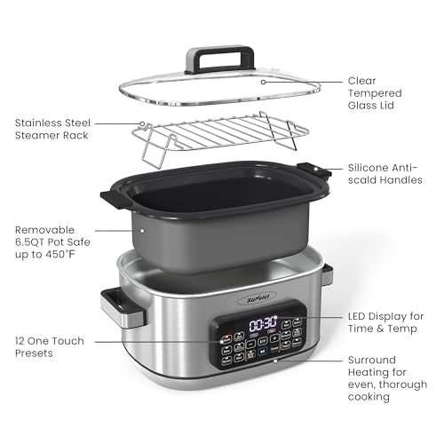 Sunvivi 12-in-1 Programmable Slow Cooker 6.5QT with Timer & Keep Warm