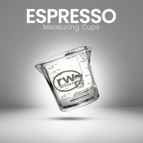 Rattleware Espresso Shot Glass Pitcher – Double Spouted Genuine Barista Measuring Cup with Graduations in Ml & Oz – High-Volume, Commercial-Grade for Swift Espresso Pouring & Precision (3 Oz, 2-Pc)