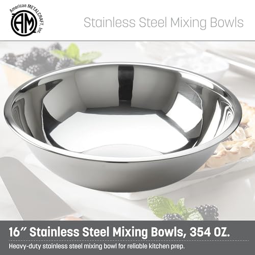 American Metalcraft 16" Stainless Steel Mixing Bowl - 13-Quart Durable Metal Bowls for Mixing, Large Stainless Steel Bowl