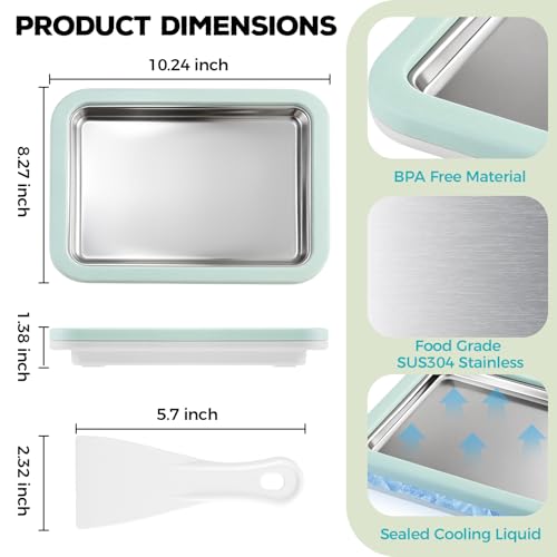 Rolled Ice Cream Maker with Quick Start Guide - DIY Instant Ice Cream Tray Kit, Includes 2 Scrapers for Manual Homemade Ice Cream Rolls, Frozen Yogurt, Sorbets & Slushies, No Electricity Needed（green）