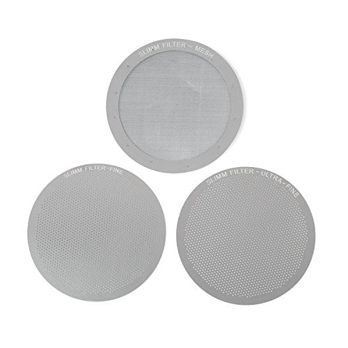 Reusable Filter Set by Slimm Filter - 3 Piece, Stainless Steel Metal - Mesh, Fine, Ultra-Fine Metal Filter For AeroPress Coffee and Espresso Maker - Brew Barista-Grade Coffee At Home
