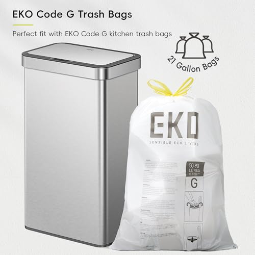 EKO Nova Sensor Trash Can, 21 Gallon/80 Liter Stainless Steel Rectangular Touchless Motion Sensor Trash Can, Matte Metallic