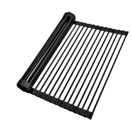Ohuhu Over The Sink Dish Drainer Drying Rack, 17.6" W x 15.4" L Roll Up Dish Racks Kitchen Sink Organizer Silicone Wrapped Large in Sink Dish Drying Rack Foldable Rolling Drain Mats Anti-Slip