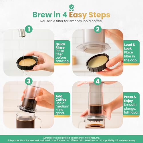 Gold Reusable Disc Filter Compatible with AeroPress STANDARD Coffee Makers – Fits Original, Clear, Premium, Go & Go Plus – Titanium-Coated Stainless Steel, Washable, Eco-Friendly - By Think Crucial