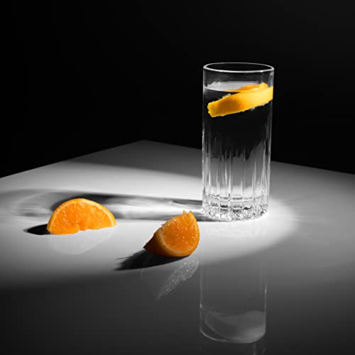 LEMONSODA Premium Crystal Cut Highball Glasses - 11.5oz Set of 6 - Crystal Cut Traze Collins Glass - Elegant Glassware Set - Housewarming Gifts - Drinking Glasses for Water, Cocktails, Juice