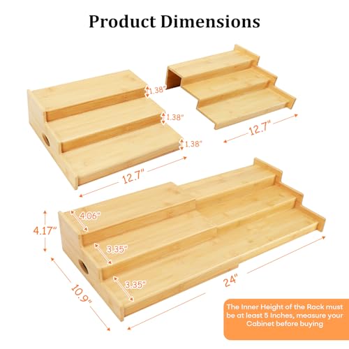 Evernewly Expandable Can Rack Organizer for Pantry, 3 Tier Bamboo Adjustable Can Storage Holder, Soda Organizer Holds Up to 24 Cans, Canned goods Storage Display Shelf for Kitchen,Countertop, Cabinet