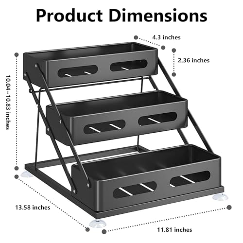 Ceetug 3 Tier Foldable Spice Rack, Black