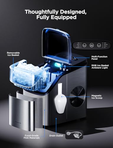 GoveeLife Smart Ice Maker Countertop, Portable Ice Machine with Voice Control, 9 Ice Cubes in 6 Minutes 3 Sizes, 26lbs/24Hrs, Self Cleaning RGB Lights, Quiet Ice Maker with Scoop for Kitchen Silver