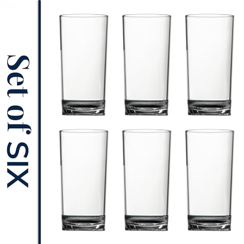 US Acrylic Classic Clear Plastic Reusable Drinking Glasses (Set of 6) 16oz Water Cups | BPA-Free Tumblers, Made in USA | Top-Rack Dishwasher Safe