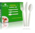 GreenWorks 150 Count 7" Heavy-duty Compostable Utensils,50 Forks 50 Spoons 50 Knives Cutlery Set,BPI Certified Large Disposable Flatware Set