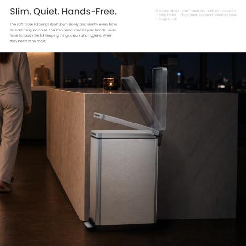 Home Zone Living 12 Gallon Kitchen Trash Can with Slim Fit Design