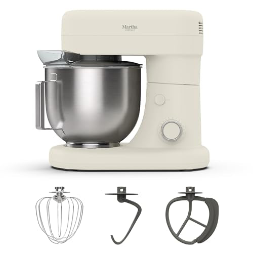 Martha Stewart 5.3Qt Stand Mixer, 12-Speed Tilt-Head Electric Kitchen Mixer with Stainless Steel Bowl, Dough Hook, Whisk & Beater, Splash Guard, Ideal for Baking Bread, Cake & Whipping, Linen Cream