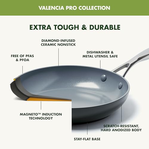 GreenPan Valencia Pro Ceramic Nonstick 11 Piece Cookware Set, Hard Anodized PFAS-Free Pots & Pans, Induction Ready, Compatible on All Cooktops, Dishwasher Safe, Oven Safe to 600F, Gray