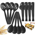 RayPard Reusable Plastic Serving Utensils Set of 12, Wheat straw Large Serving set 10" Serving Spoons/10" Slotted Spoons/9.4" Tongs, for Party Buffet Catering (Black, Not for Cooking)