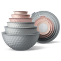 COOK WITH COLOR Mixing Bowls with Lids - 12 Piece Plastic Nesting Bowls Set includes 6 Prep Bowls and 6 Lids, Microwave Safe Mixing Bowl Set, Pink Embossed