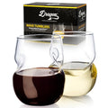 Dragon Glassware Stemless Wine Glasses - 16 oz Clear Short Wine Glasses Set of 2 with Finger Indentations - Aerates Naturally