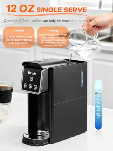 Horavie Hot and Iced Single Serve Coffee Maker, for K-Pod and Grounds, Strong Brew Setting, 6-12 Oz Brew Sizes One Cup Coffee Maker for Home, Travel, RV, Office and Dorm, Black