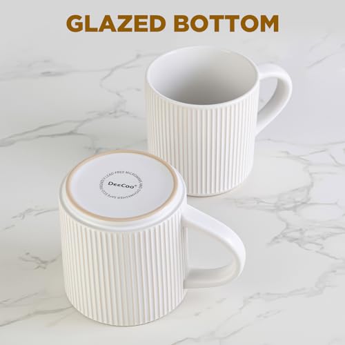 DeeCoo Matte White Coffee Mugs Set of 4, 12 Ounce Mug with Handles, Ceramic Stoneware Catering Coffee Cups, Porcelain Mugs Sets for Coffee, Tea, Hot Cocoa, Milk, Microwave and Dishwasher Safe