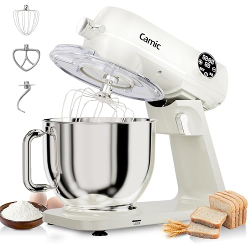 8.45 QT All Metal Stand Mixer,10 Speed Large Capacity Kitchen Mixer with Digital Timer & Tilt-Head, Electric Mixer with Whisk Dough Hook Mixing Beater for Baking,Cakes,Cookie,Bread,Salad (White)