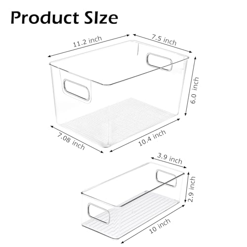 SKTKSE Clear Plastic Storage Bins 8 Pack - Pantry Organizers and Storage, Fridge Organizer Containers for Kitchen, Cabinet, Freezer, Bathroom, Clost, Home Organization