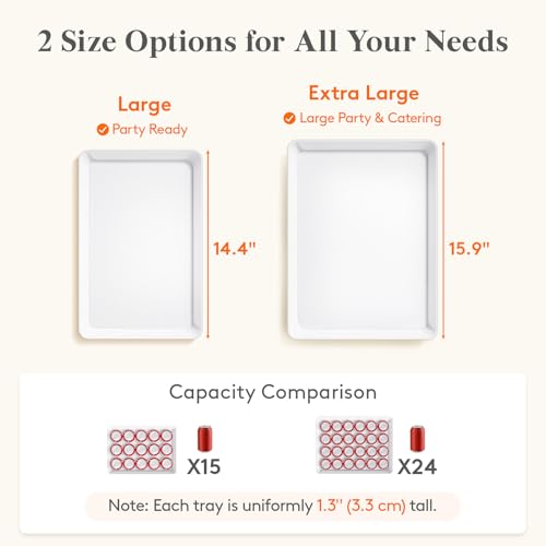 Lifewit 16" x 12" Extra Large Plastic Serving Trays for Party, 4 Pack Reusable White Food Platters for Cookies, Desserts, Fruit, Appetizers & Charcuterie, BPA-Free Catering Trays for Parties & Buffets