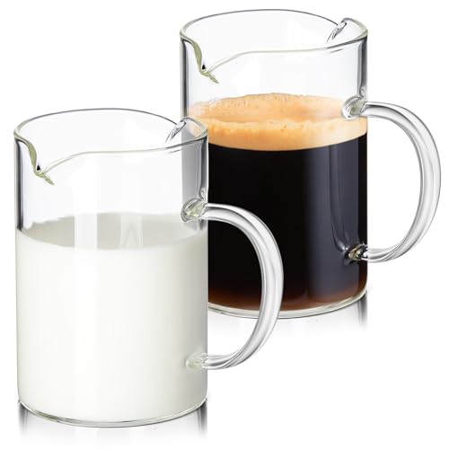 Leinuosen 2 Pcs Glass Pitcher Elegant Shaped Glass Tea Pitcher Coffee Milk Creamer Pitchers Creative Milk Frothing Pitchers Frother Cup Creamer Jug (250 ml,Simple Style)