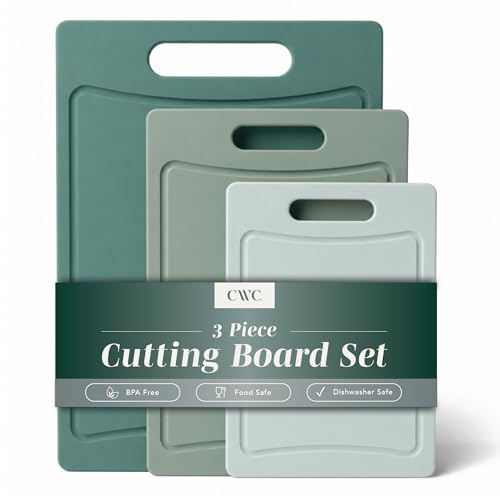 COOK WITH COLOR Non-Slip Cutting Board Set – Kitchen Essentials with Easy Grip Handle for Meat, Veggies, and Fruits, 3 Cutting Boards, Mint